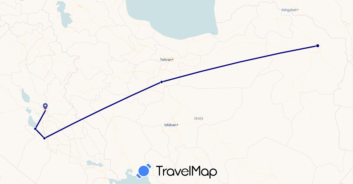 TravelMap itinerary: driving in Iraq, Iran (Asia)